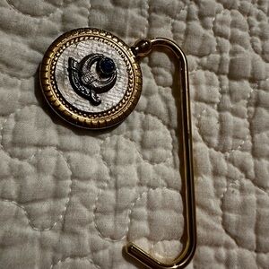 Gold-tone vintage Purse Hook with Decorative Blue Accent